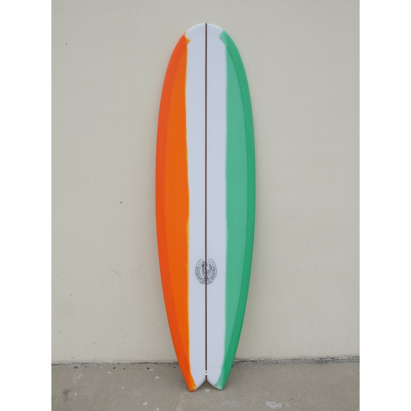 6'8" Fishy Noserider - Green, Clear, and Orange Surfboard