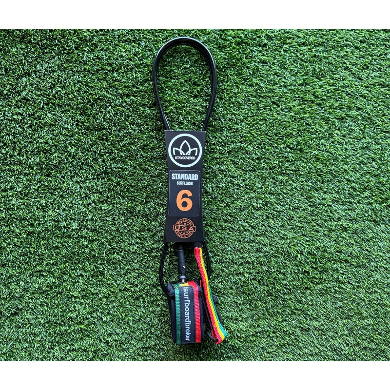 6 Leash Standard SurfboardbrokerxStayCovered Colab -Rasta Colors