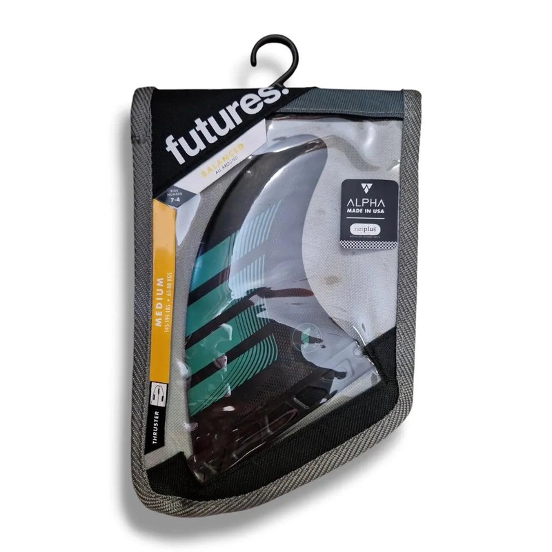 Futures F6 Alpha Medium Teal Carbon Thruster Tri Fin Set