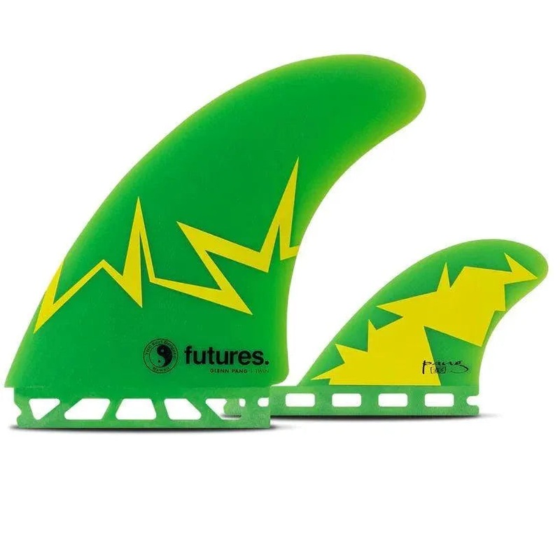 Futures Glenn Pang Twin+1 Trailer Green Yellow Surfboard Fins