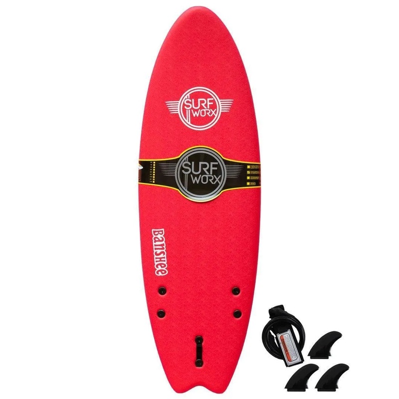 Surfworx Banshee Hybrid kids soft surfboard 5ft 6 - Red