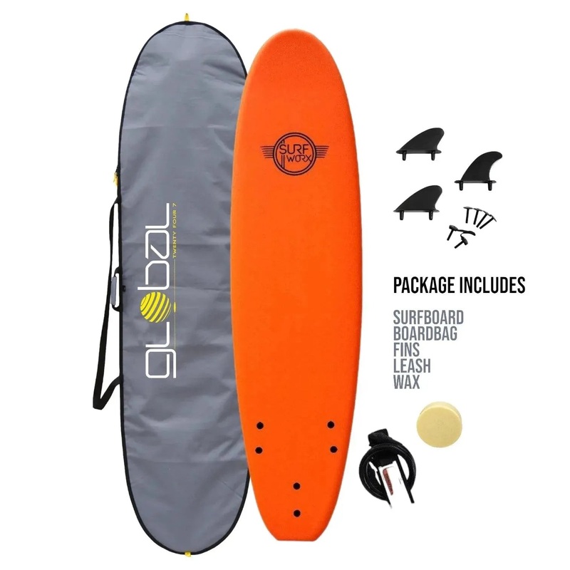 Surfworx Base Mini Mal Foam surfboard 7ft 0 Orange Package 7'0