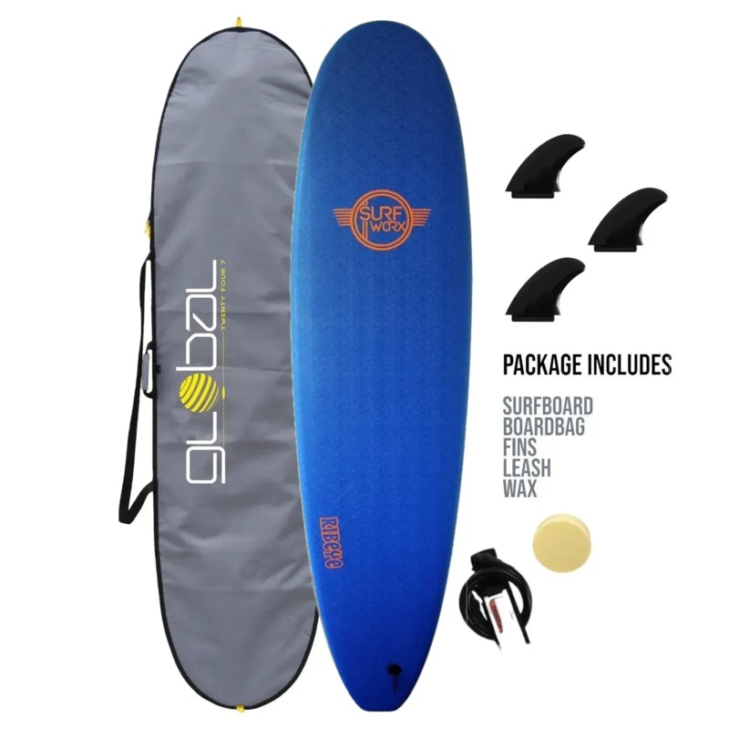 Surfworx Ribeye Navy Mini Mal Soft Surfboard 8ft 0 Starter Package
