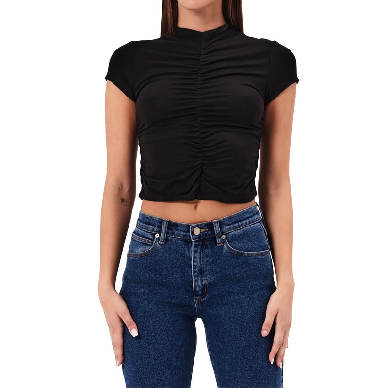 Abrand Womens Ruched Mock Neck Top
