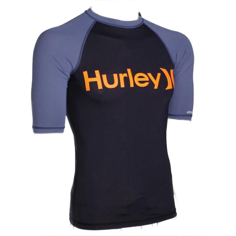 Mens Rashies Hurley One & Only Short Sleeve Rash Obsidian